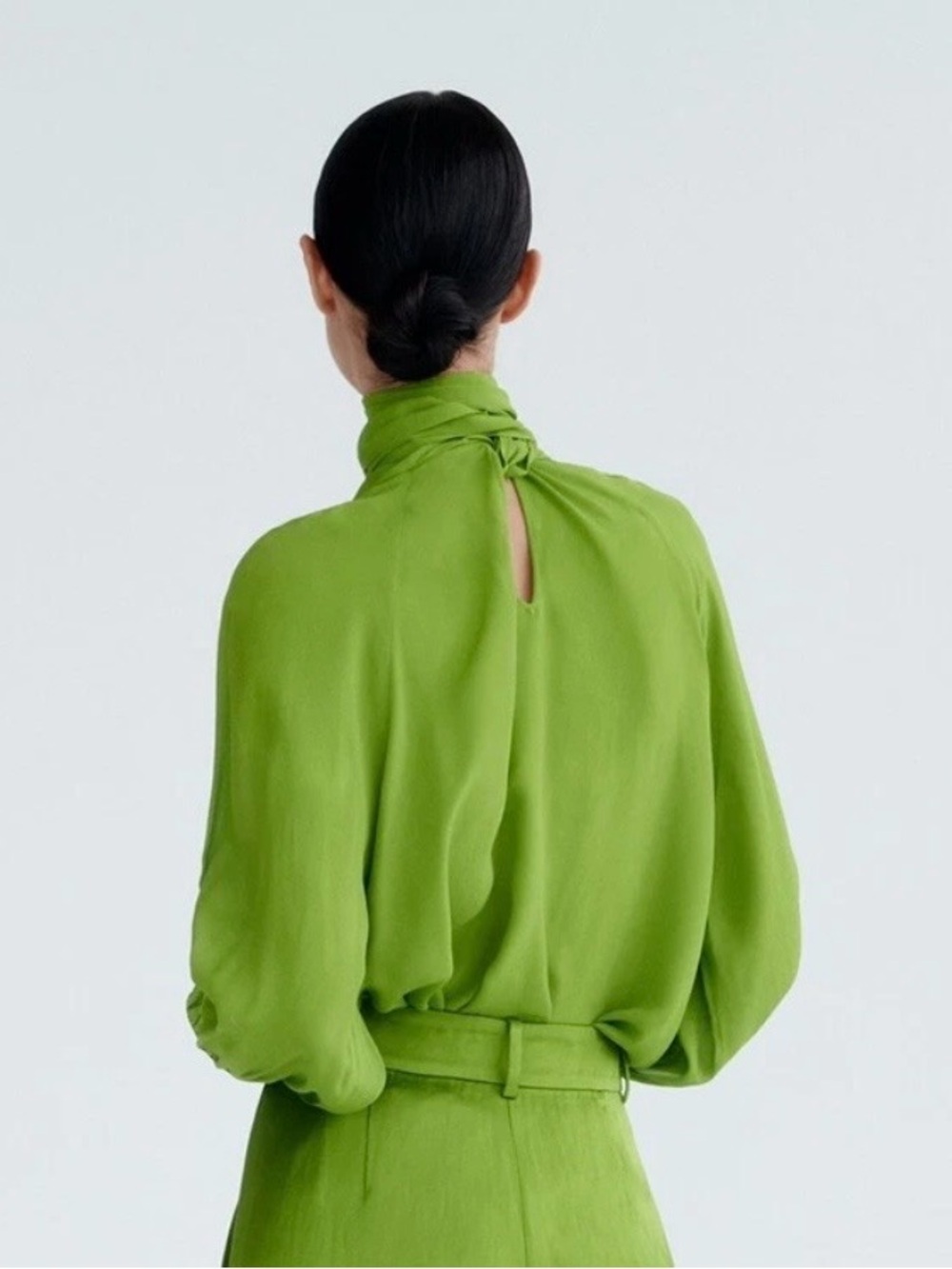 Zara Bright Lime Green Chic Contemporary Balloon-Sleeve Blouse Women’s Medium - Picture 6 of 12